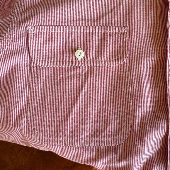 Vintage Polo Ralph Lauren Red White Stripe Button Front Mens Shirt - Picture 6 of 8